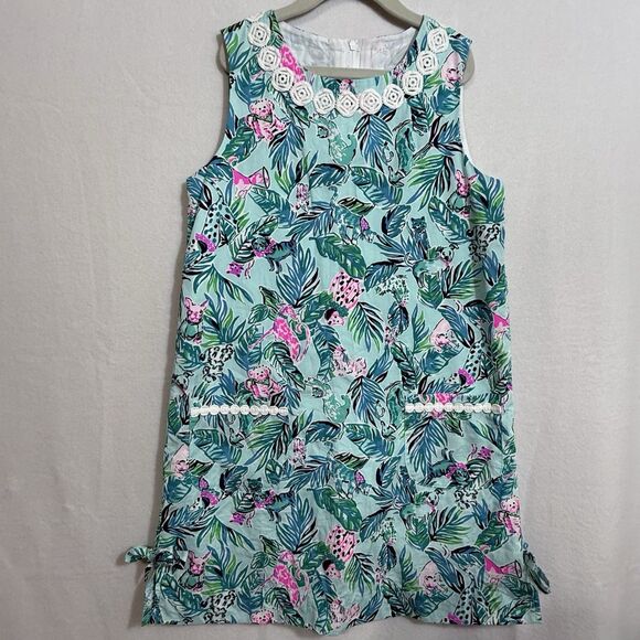 Lilly Pulitzer Barking Up The Palm Tree Seasalt Blue Classic Shift Dress Girl 10 - Picture 1 of 11